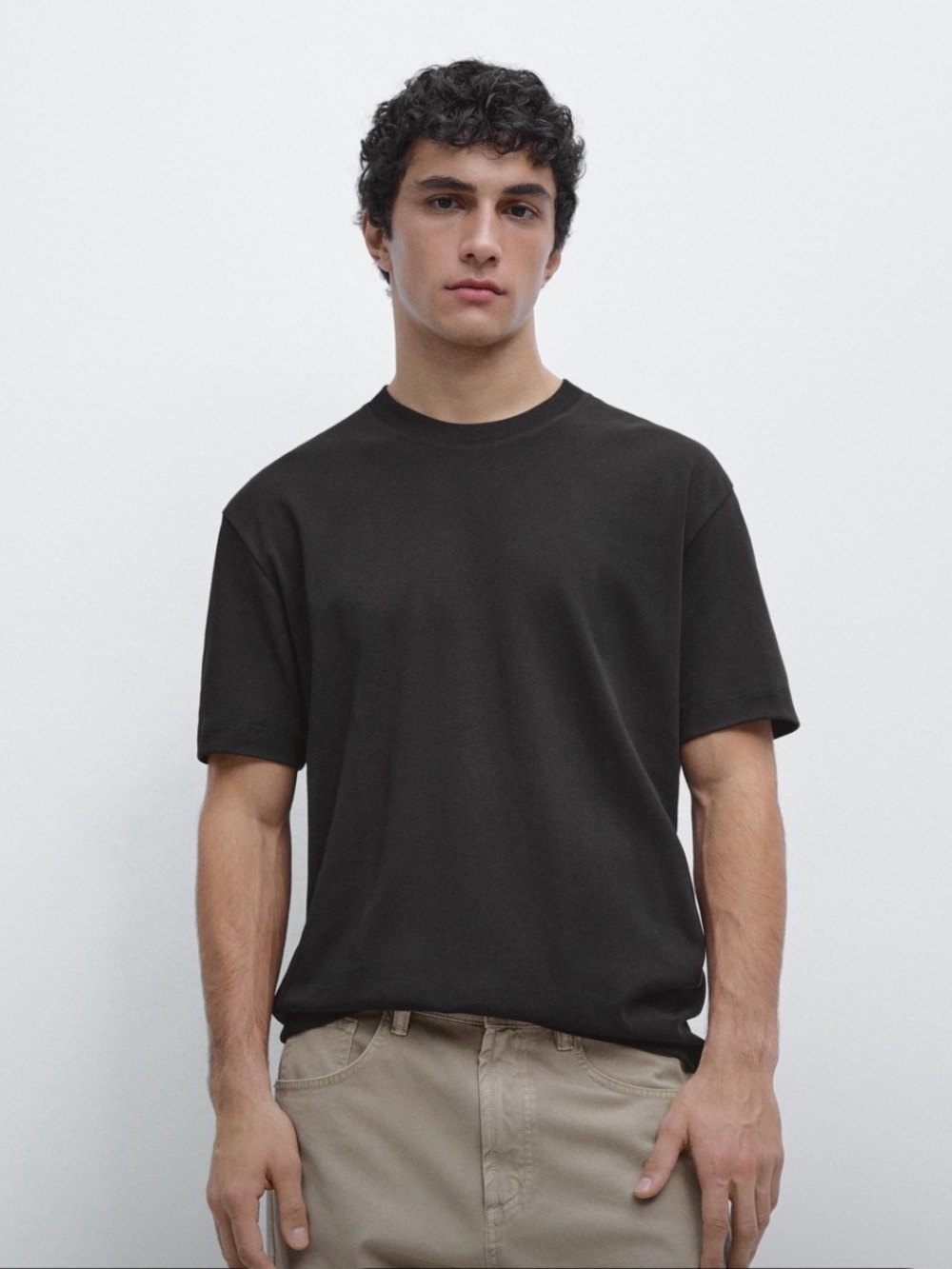 Massimo Dutti Men's Crewneck Tee - Charcoal Gray size Large L